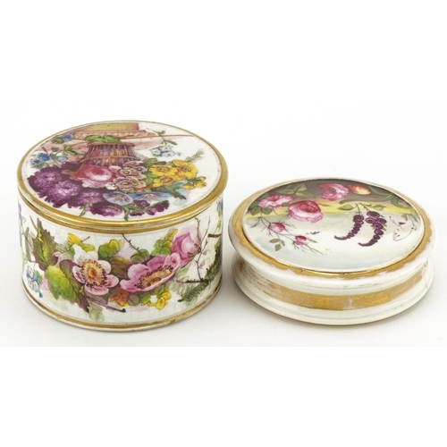 1100 - Two English porcelain boxes and covers decorated by William Pollard in Carmarthen, paper labels Evan... 