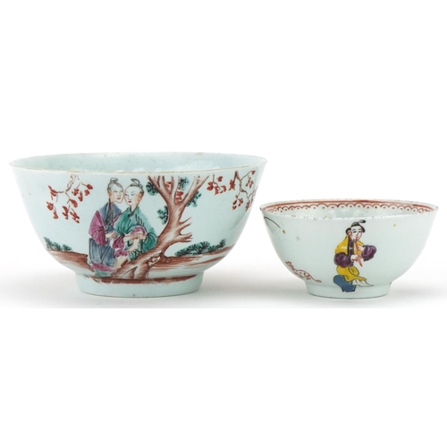 1041 - 18th century Liverpool porcelain tea bowl and a slop bowl, each decorated in the Chinese manner, the... 