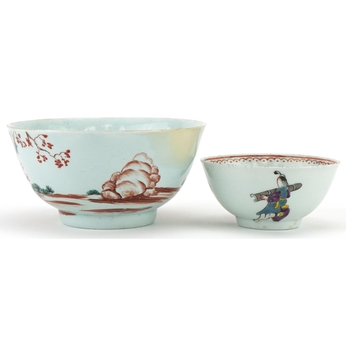 1041 - 18th century Liverpool porcelain tea bowl and a slop bowl, each decorated in the Chinese manner, the... 