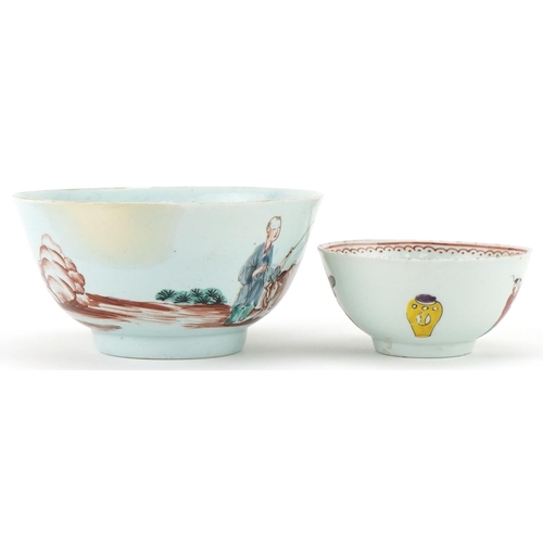 1041 - 18th century Liverpool porcelain tea bowl and a slop bowl, each decorated in the Chinese manner, the... 