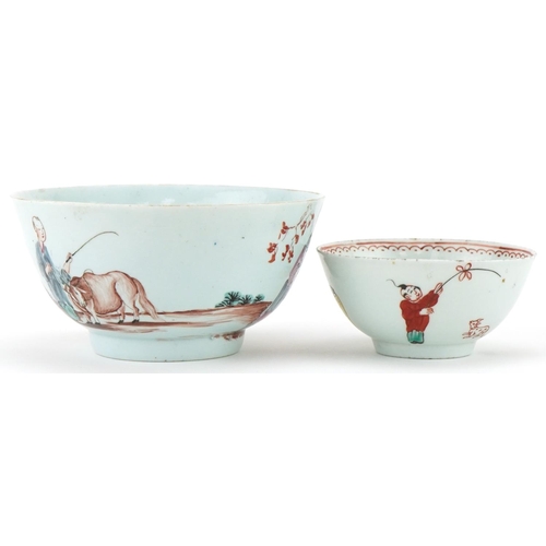 1041 - 18th century Liverpool porcelain tea bowl and a slop bowl, each decorated in the Chinese manner, the... 