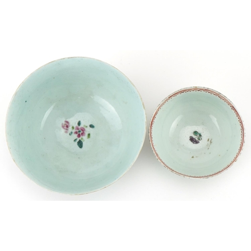 1041 - 18th century Liverpool porcelain tea bowl and a slop bowl, each decorated in the Chinese manner, the... 