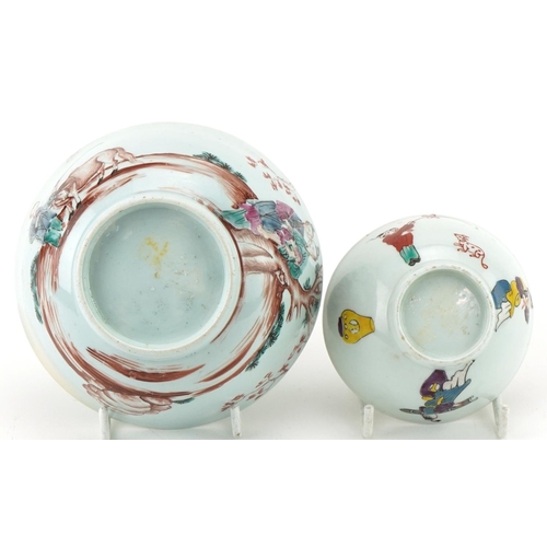 1041 - 18th century Liverpool porcelain tea bowl and a slop bowl, each decorated in the Chinese manner, the... 