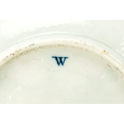 1039 - 18th century Worcester porcelain cup and saucer transfer printed with a Chinese pattern, the cup 6cm... 