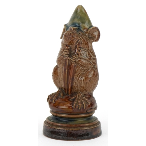 264 - Doulton Lambeth George Tinworth mouse chess piece, signature mark to the side, 8cm high