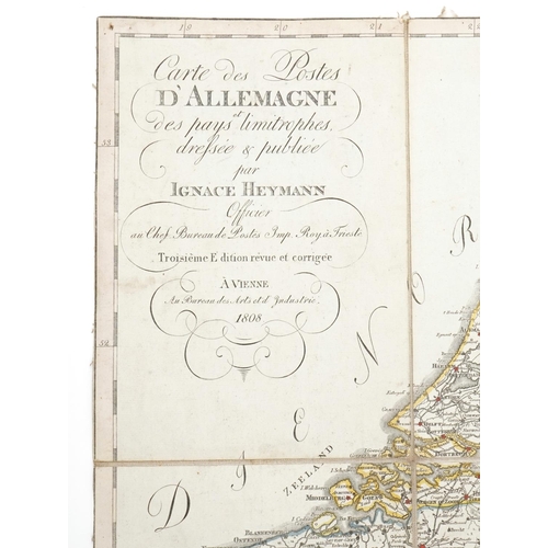 2503 - Antique hand coloured French folding map of Germany, Belgium and Holland dated 1808, 14cm x 55cm