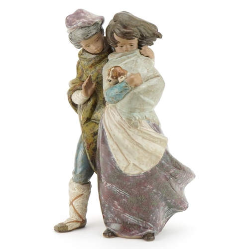 2097 - Large Lladro model of young children with puppy, initials to the base, 37cm high