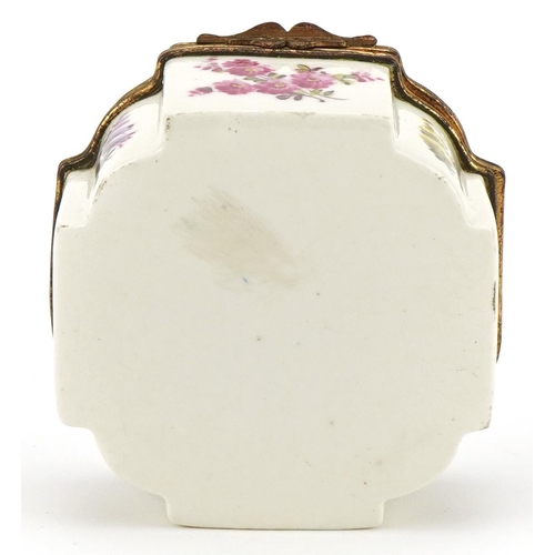 1101 - European porcelain box hand painted with flowers with gilt metal mounts, 4cm H x 4cm W x 8cm D