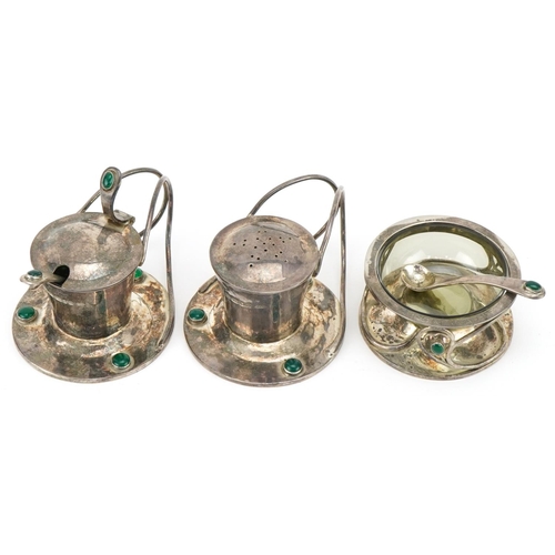 16 - George Hart Guild of Handicraft silver cruet set designed by Charles Robert Ashbee and made by Julia... 