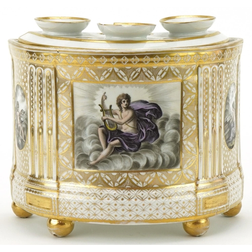 1097 - Early 19th century bough pot and cover decorated in London in the style of Thomas Baxter with cherub... 