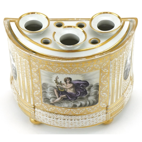 1097 - Early 19th century bough pot and cover decorated in London in the style of Thomas Baxter with cherub... 