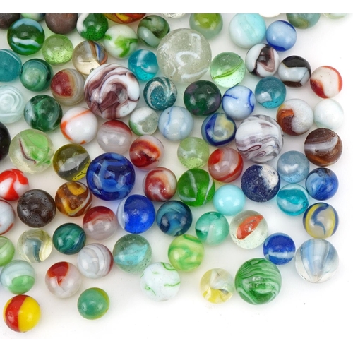 2314 - Collection of 19th century and later glass marbles, the largest 25mm in diameter