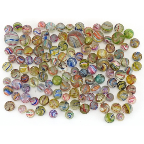 2313 - Good collection of 19th century glass marbles, including Latticino, the largest 30mm in diameter