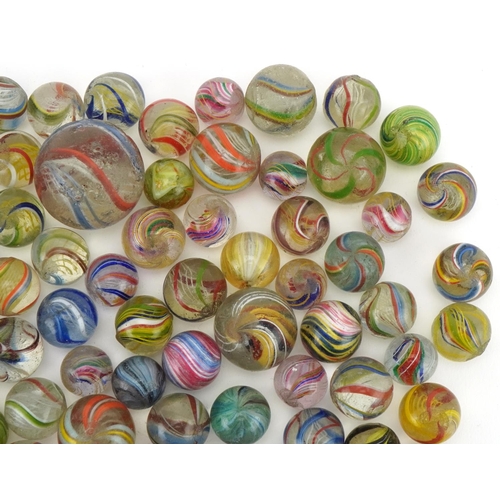 2313 - Good collection of 19th century glass marbles, including Latticino, the largest 30mm in diameter