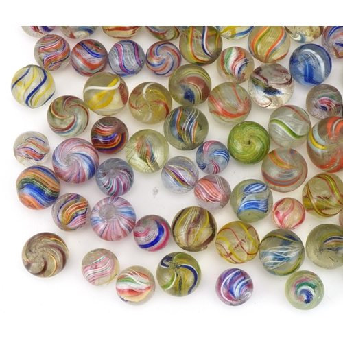 2313 - Good collection of 19th century glass marbles, including Latticino, the largest 30mm in diameter