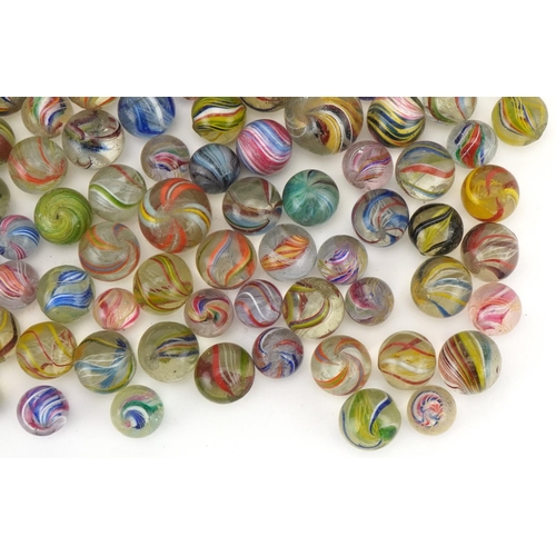 2313 - Good collection of 19th century glass marbles, including Latticino, the largest 30mm in diameter