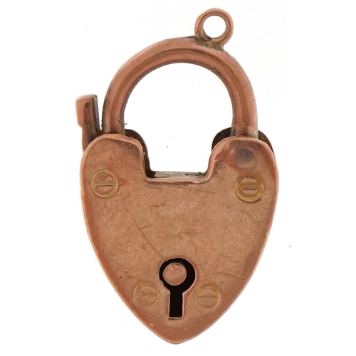 3469 - 9ct rose gold love heart padlock clasp, 2cm high, 2.4g