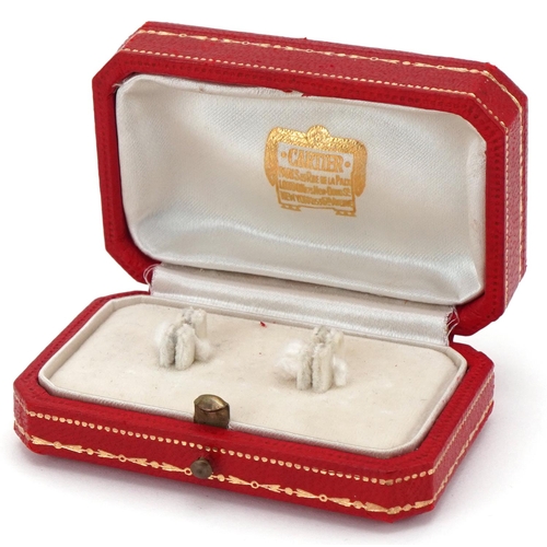 3576 - Cartier, tooled red leather cufflink box, 8cm wide