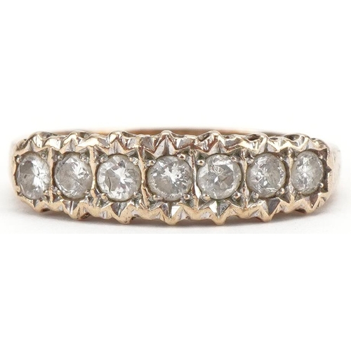 3010 - 9ct gold diamond half eternity ring set with seven diamonds, total diamond weight approximately 0.50... 