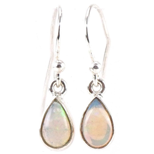 3426 - Pair of silver Australian opal teardrop earrings, 2.5cm high, 2.1g