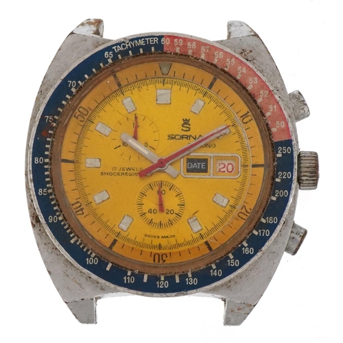 3341 - Sorna, gentlemen's Sorna chronograph manual wind wristwatch having Pepsi bezel and date aperture, 39... 