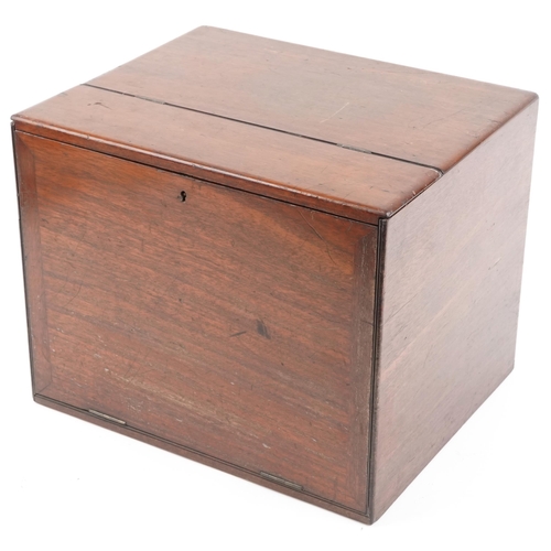 1379 - A late George III mahogany clerk's stationary box, 36cm H x 44cm W x 36cm D