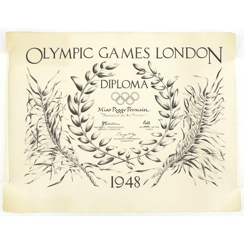 1409 - Boxed London Olympic 1948 bronze medal, John Pinces Medallist Limited London and diploma scroll for ... 