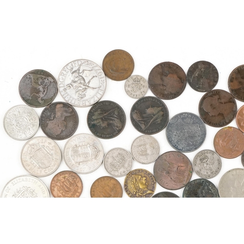 2418 - Predominantly British 19th century coins including Victorian 1846 and 1853 half pennies, Victorian p... 