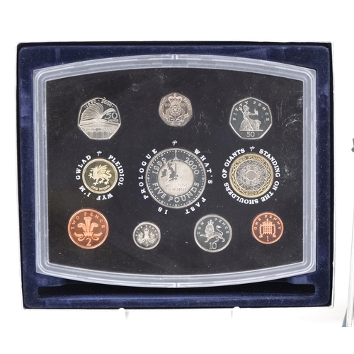 2438 - Six decimal proof coin sets including five pound coins dates 1983, 1986, 1993, 1997, 2000, 2006 and ... 