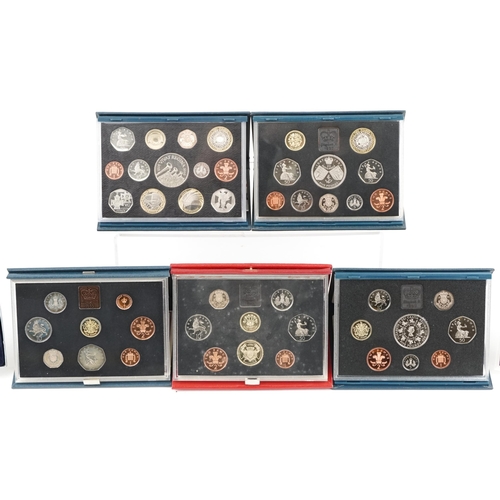 2438 - Six decimal proof coin sets including five pound coins dates 1983, 1986, 1993, 1997, 2000, 2006 and ... 