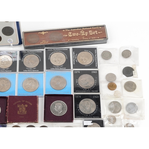 2445 - Large selection of mainly British coinage to include crowns, shillings, pennies, three George VI 195... 