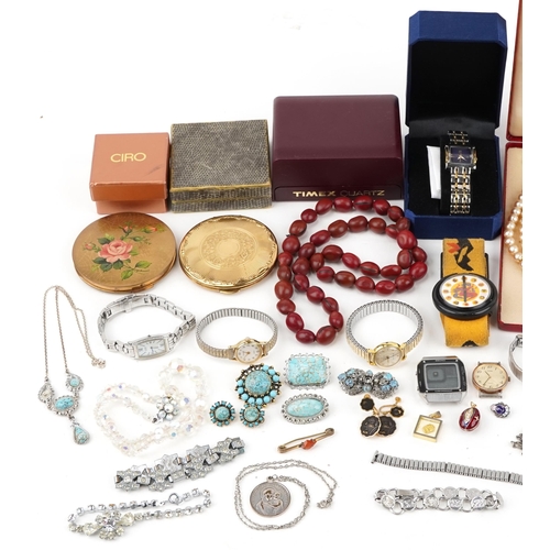 3567 - Vintage and later costume jewellery, wristwatches and and objects including ladies compacts, brooche... 