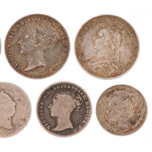 2397 - Early 19th century Victorian silver coinage comprising sixpences and fourpences dated from 1837-1901... 