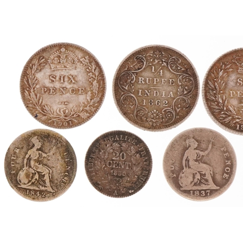 2397 - Early 19th century Victorian silver coinage comprising sixpences and fourpences dated from 1837-1901... 