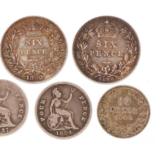 2397 - Early 19th century Victorian silver coinage comprising sixpences and fourpences dated from 1837-1901... 