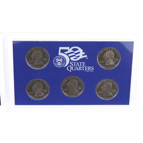 2426 - Silver proof set of five American 2003 twenty five cent coins with mint mark S for San Francisco and... 