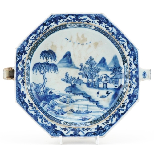 1305A - 18th century Chinese porcelain warming plate hand painted in the Willow pattern, 27cm in diameter