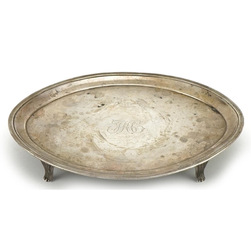 1023 - Peter & Ann Bateman, George III silver oval card tray, London 1796, 18cm wide, 159.0g