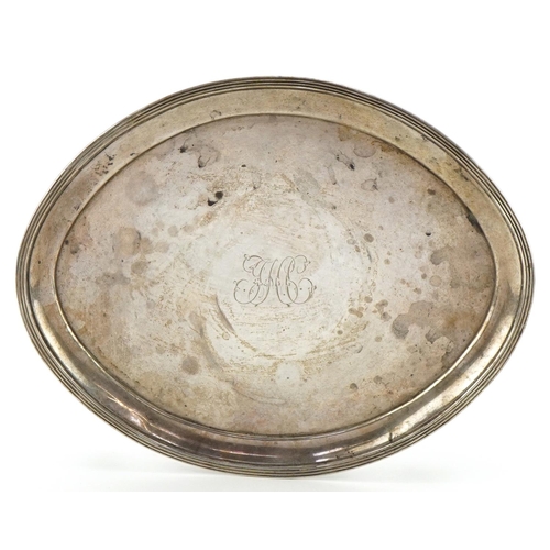 1023 - Peter & Ann Bateman, George III silver oval card tray, London 1796, 18cm wide, 159.0g