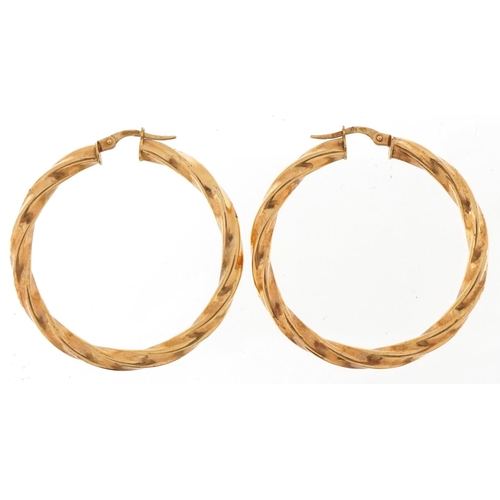 3249 - Pair of large 9ct gold Gypsy hoop earrings, 4.2cm in diameter, total 3.3g