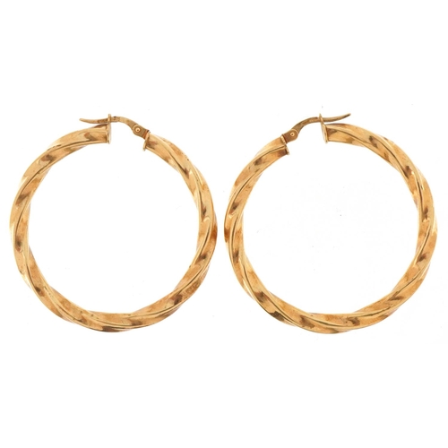 3249 - Pair of large 9ct gold Gypsy hoop earrings, 4.2cm in diameter, total 3.3g