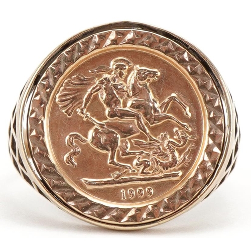 3309 - 9ct gold St George & the Dragon ring, size O, 2.2g