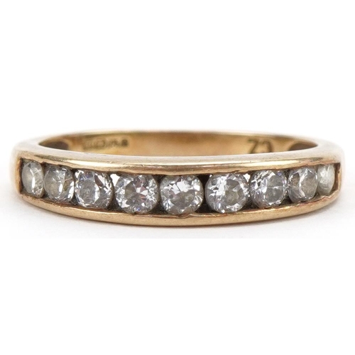 3448 - 9ct gold cubic zirconia half eternity ring, size M, 1.9g