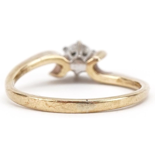 3369 - 9ct gold diamond solitaire ring, the diamond approximately 3.60mm in diameter, size F/G, 1.3g