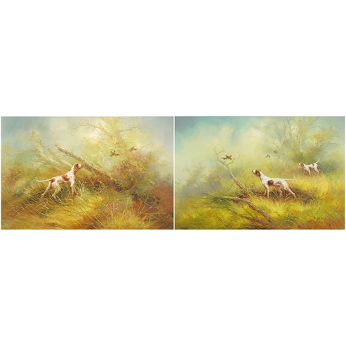 2152 - Kingman - Hunting dogs, pair of oil on canvases, contemporary mounted and framed in gilt frames, eac... 