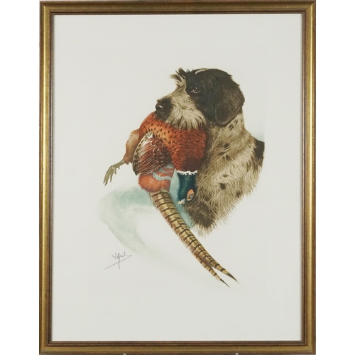 1388 - J B Ruel?  - Dogs with game birds, six prints, each contemporary mounted, framed and glazed, each 60... 