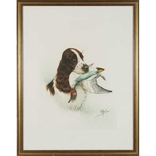 1388 - J B Ruel?  - Dogs with game birds, six prints, each contemporary mounted, framed and glazed, each 60... 