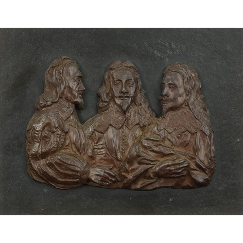 1228 - Queen Victoria, Henry VIII and Charles I, three commemorative relief plaques, mounted in wooden fram... 