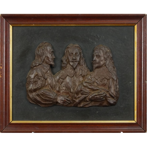 1228 - Queen Victoria, Henry VIII and Charles I, three commemorative relief plaques, mounted in wooden fram... 