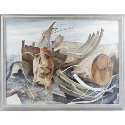 1189 - Anthony R Cooke - Doug's Objects, (object number 3) abstract oil on canvas, gallery labels verso, co... 